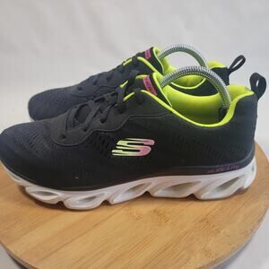 Skechers Glide Step Sneakers Shoes Women 10 Black Yellow Air Cooled, Memory Foam